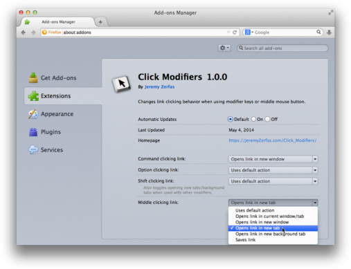 Screenshot of Click Modifiers